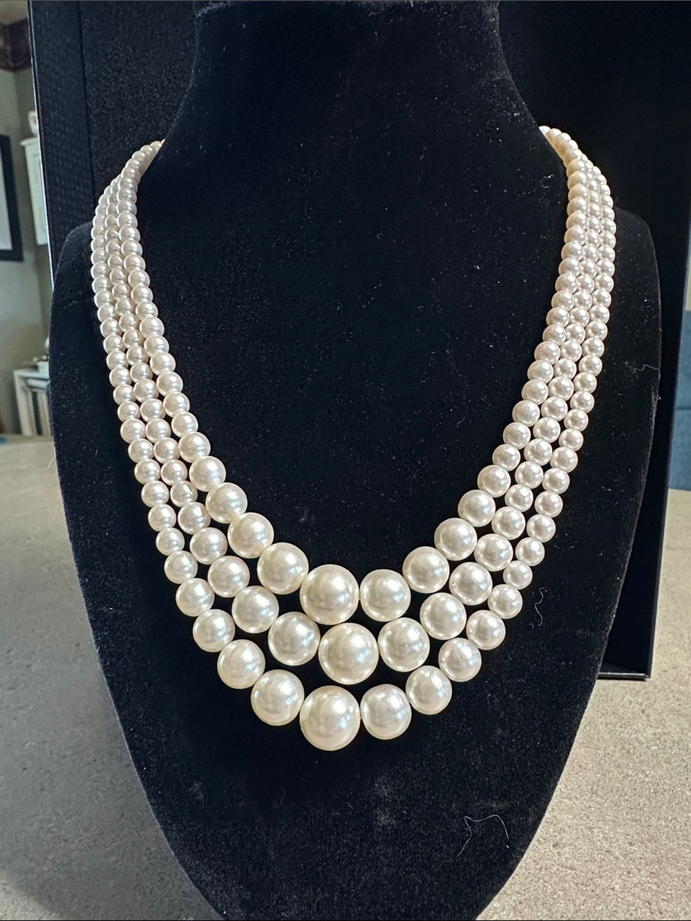 Sarah Coventry Three-Strand Graduated Faux Pearl Necklace
